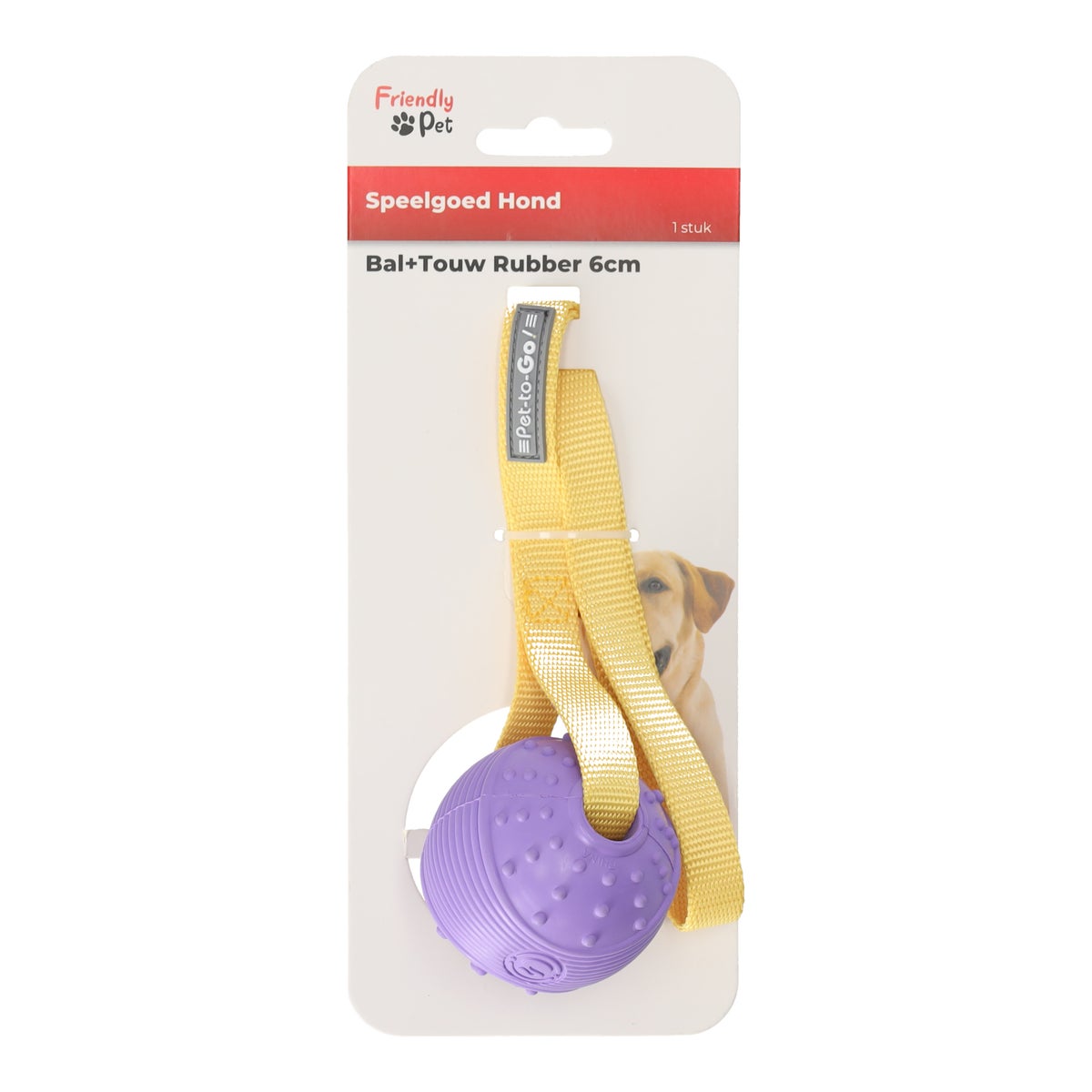 Hondenspeelgoed bal rubber+touw 6cm Hondenspeelgoed bal rubber+touw 6cm
