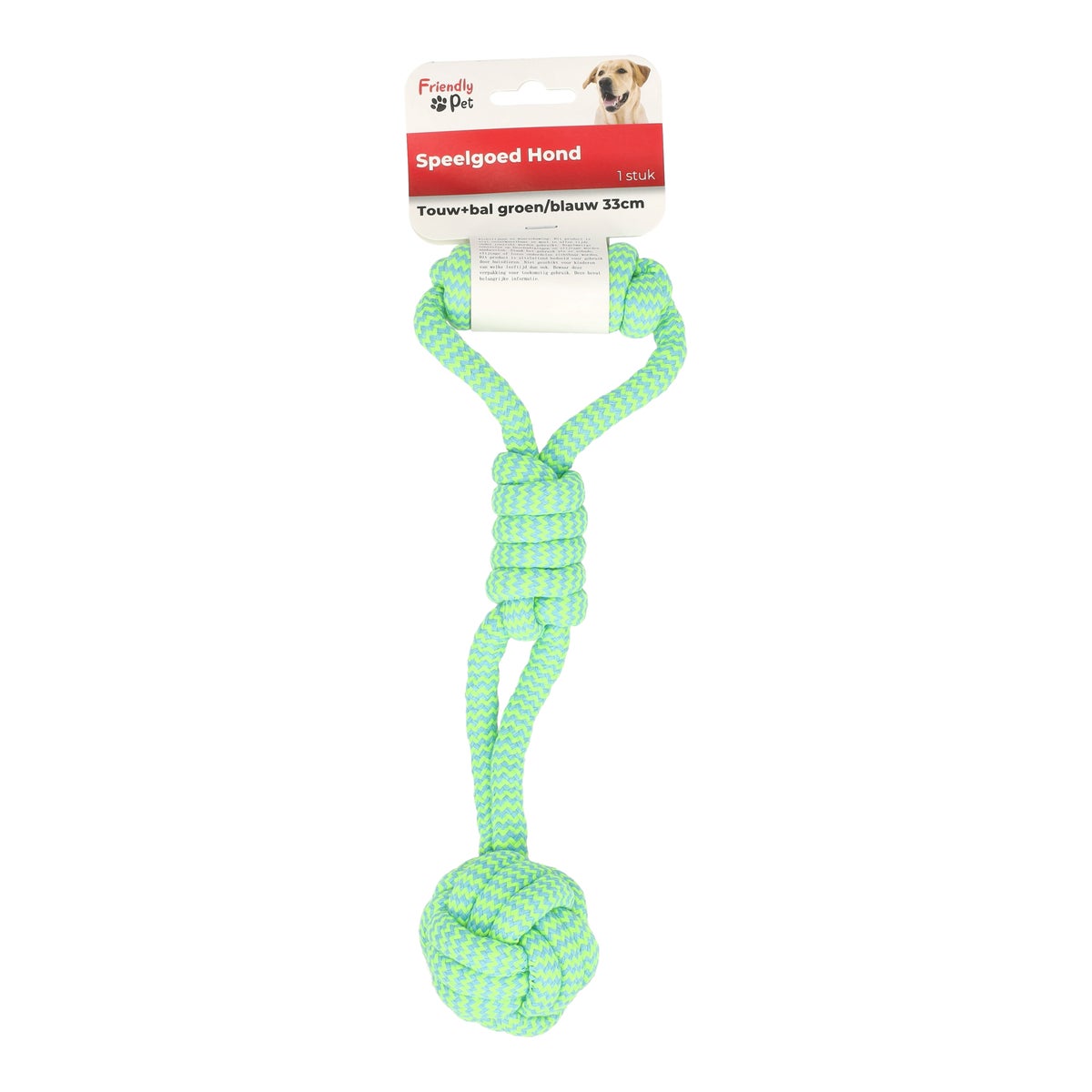 Hondenspeelgoed touw+bal gr/bl 33cm Hondenspeelgoed touw+bal gr/bl 33cm