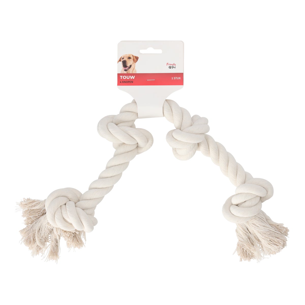 Touw hond wit 4 knopen Touw hond wit 4 knopen