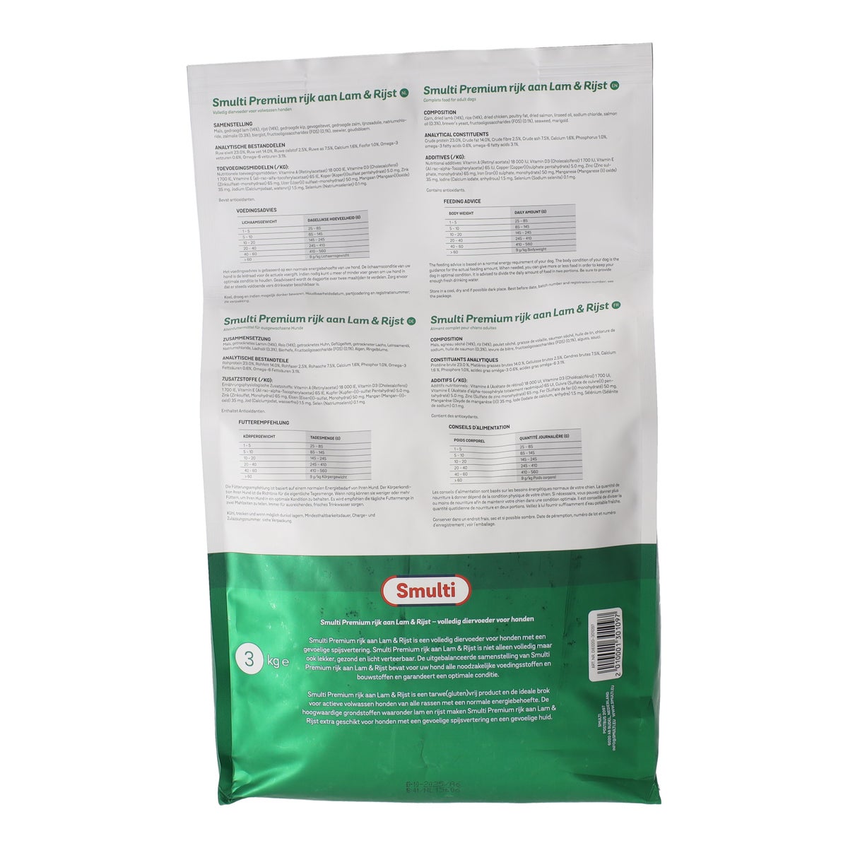 Voer hond Premium lam en rijst 3 kg Smulti Voer hond Premium lam en rijst 3 kg Smulti