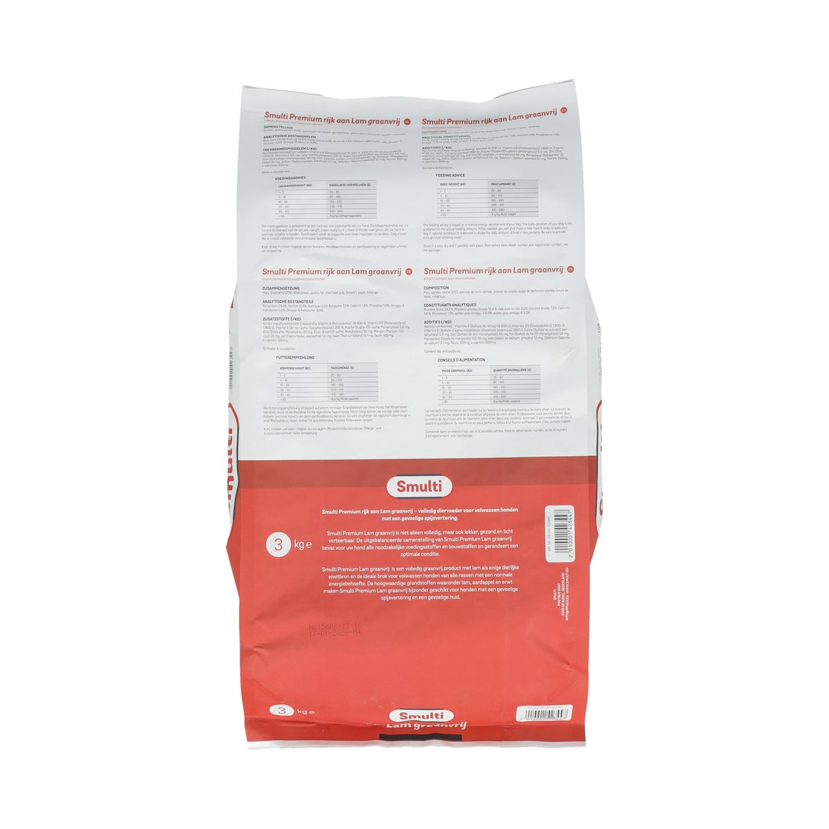 Voer hond Premium graanvrij lam 3kg Smulti Voer hond Premium graanvrij lam 3kg Smulti