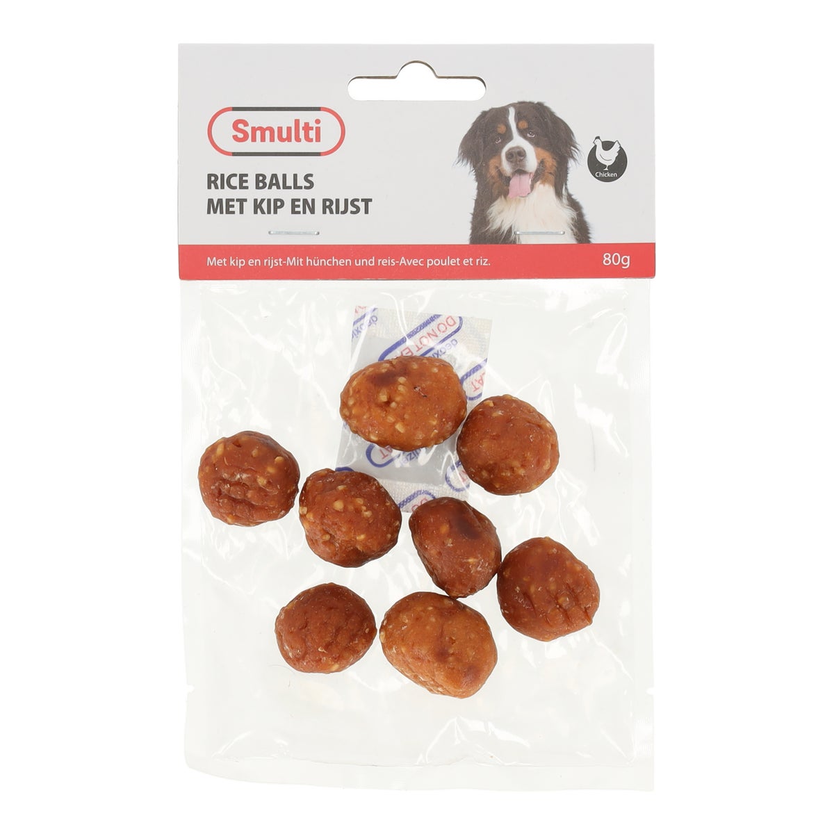 Hondensnack kip+rice balls 80G Hondensnack kip+rice balls 80G