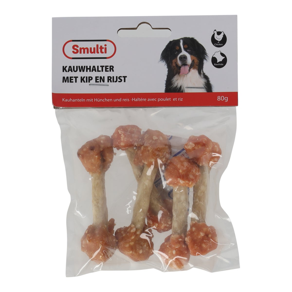 Hondensnack kip met rijst bot 80 gr Hondensnack kip met rijst bot 80 gr