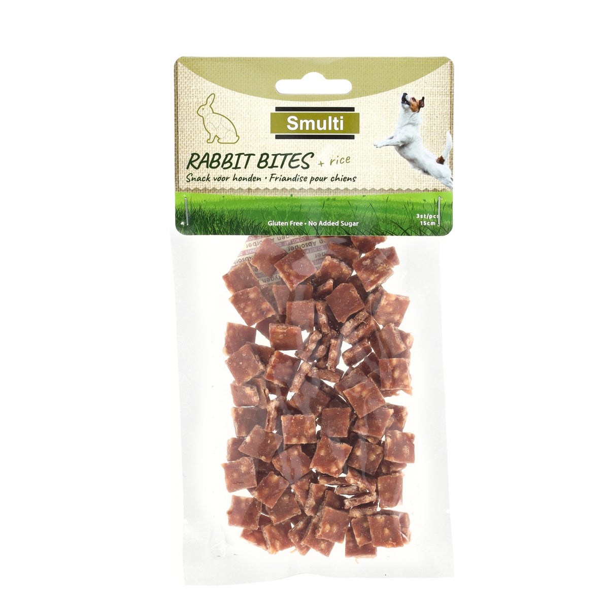 Hondensnack konijn met rijsthapjes 85 gr Hondensnack konijn met rijsthapjes 85 gr