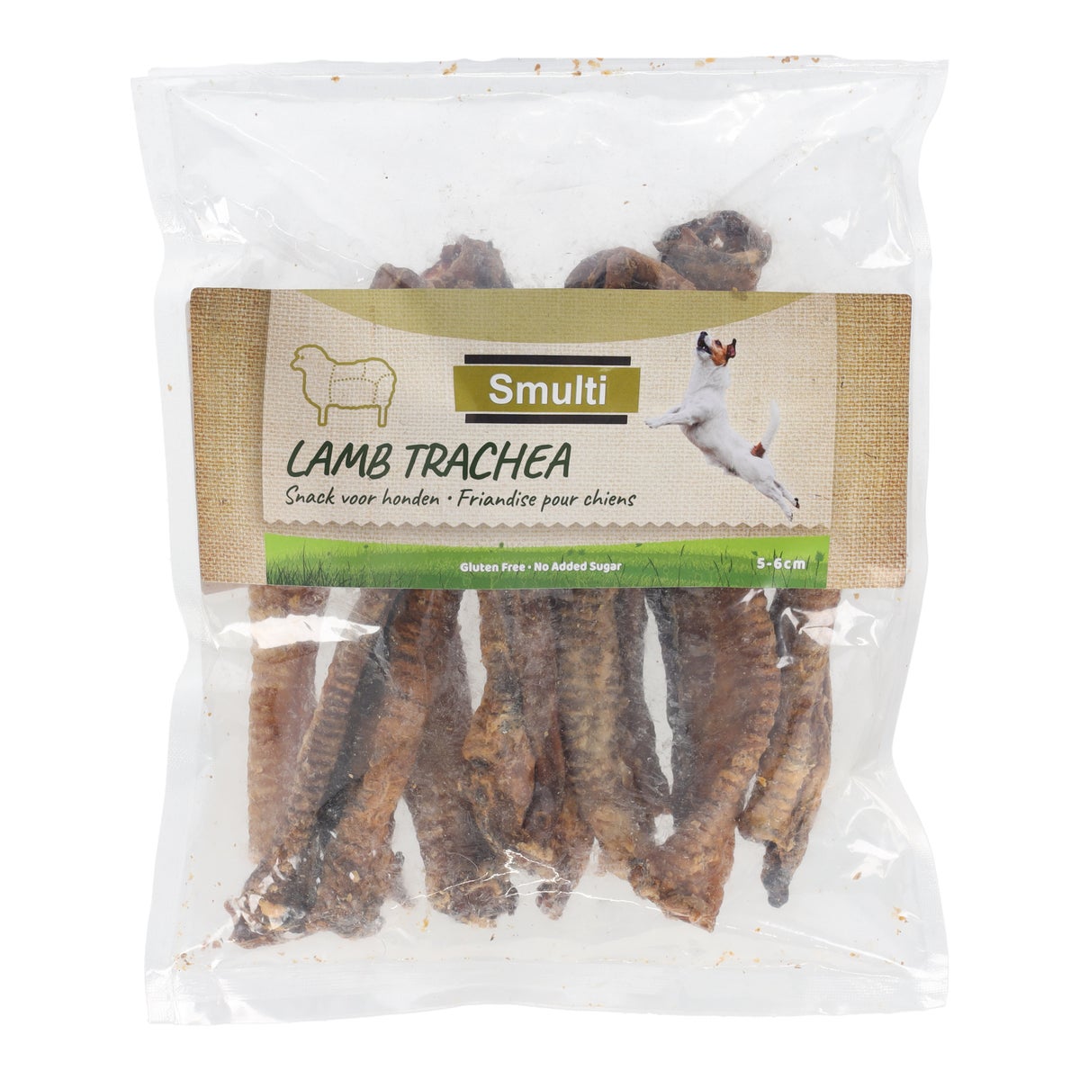 Snack hond natuur lamsluchtpijp 5-6 cm 200 gr Snack hond natuur lamsluchtpijp 5-6 cm 200 gr