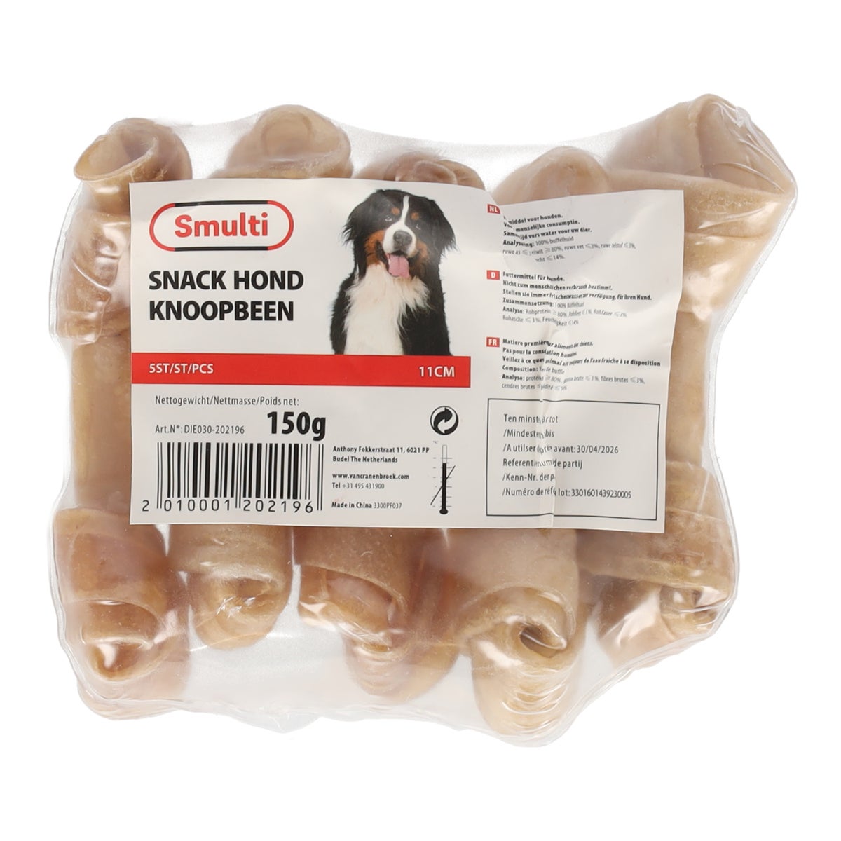 Hondensnack knoopbeen 11cm 5st Hondensnack knoopbeen 11cm 5st