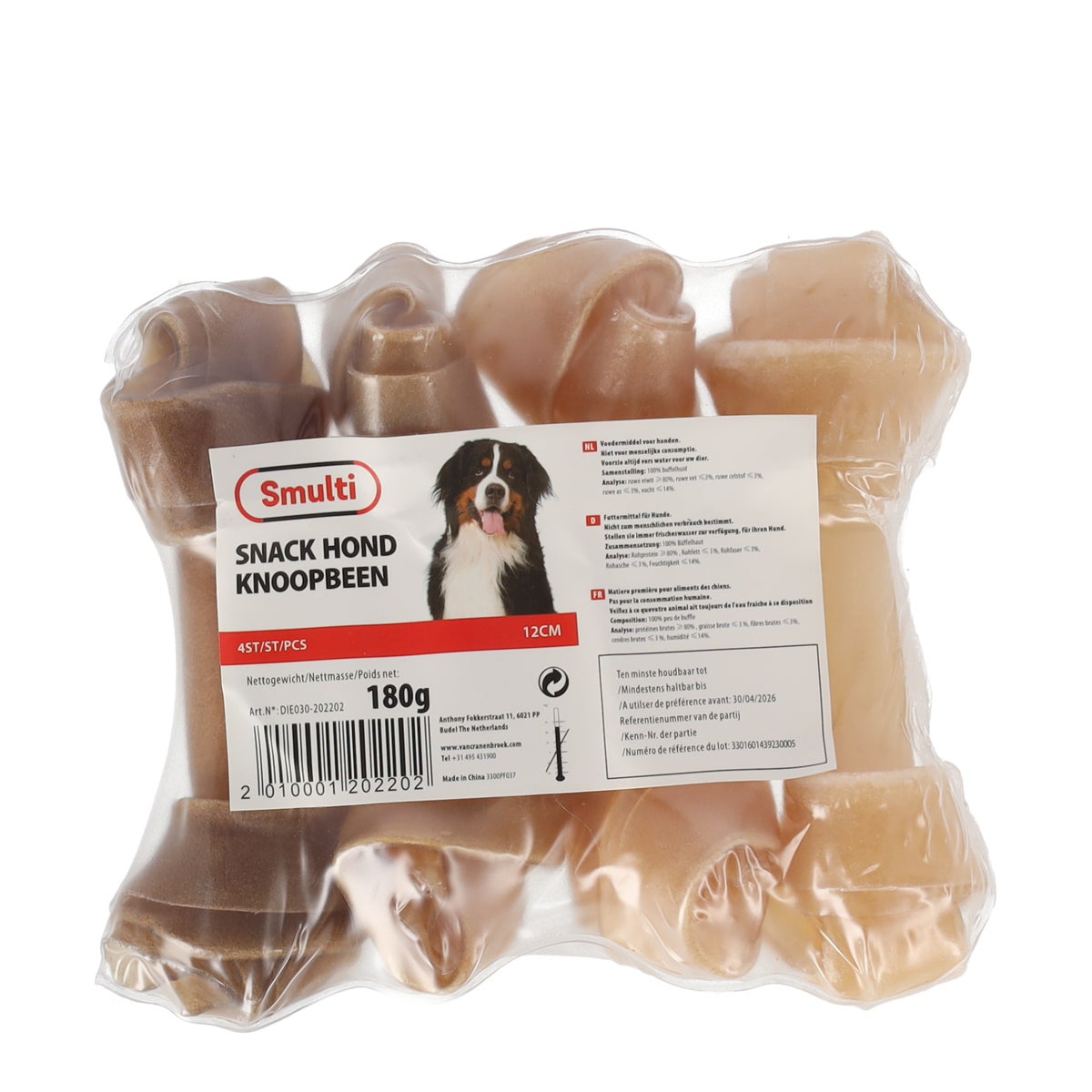Hondensnack knoopbeen 12 cm 4 stuks Hondensnack knoopbeen 12 cm 4 stuks