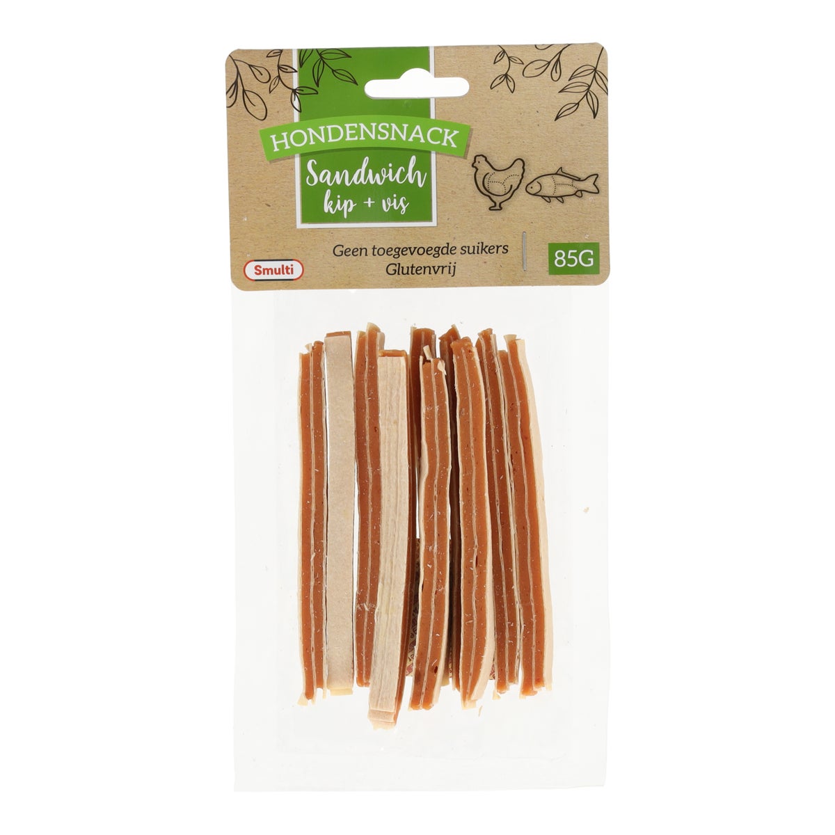 Hondensnack kip+vis sandwich 85G Hondensnack kip+vis sandwich 85G