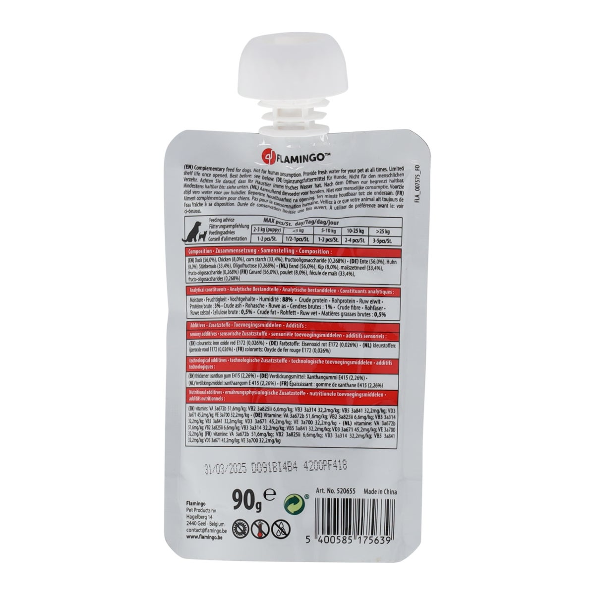 Hondensnack pasta eend 90 gr Smulti Hondensnack pasta eend 90 gr Smulti