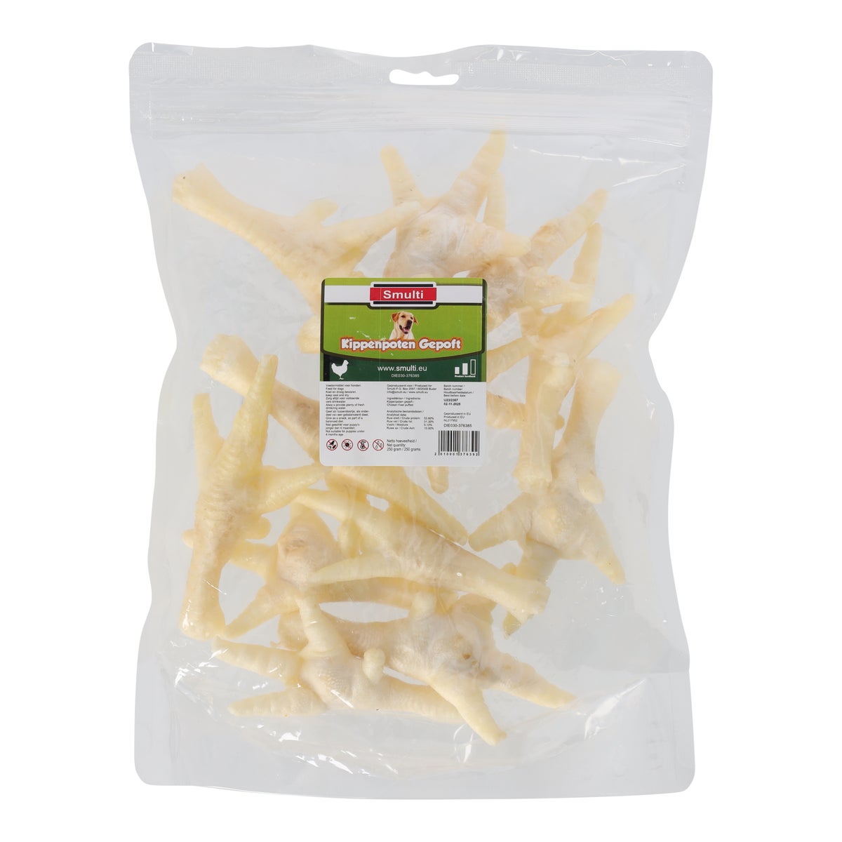 Hondensnack kippenpoten gepoft 250 g Hondensnack kippenpoten gepoft 250 g