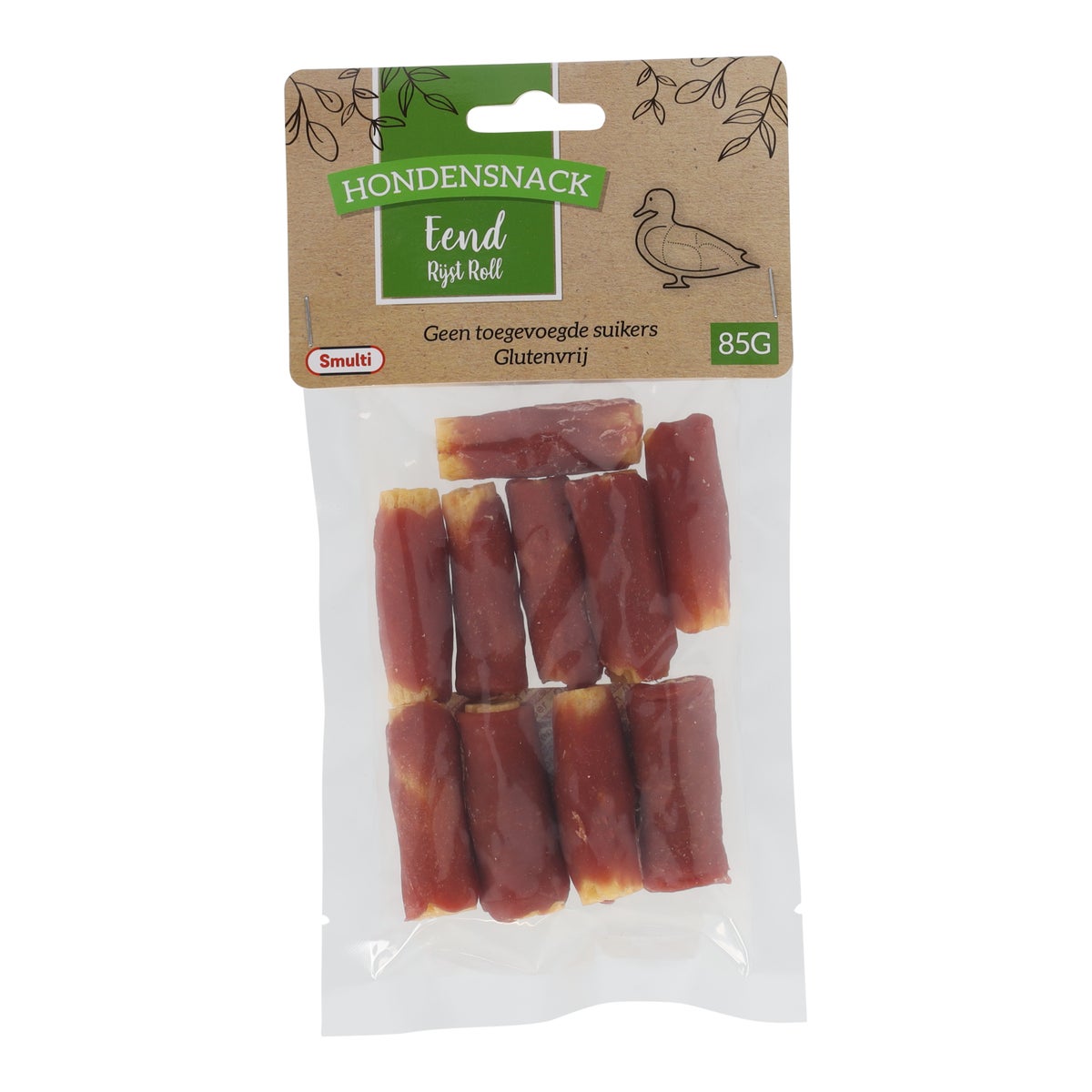 Hondensnack eend en rijst roll 85g Hondensnack eend en rijst roll 85g