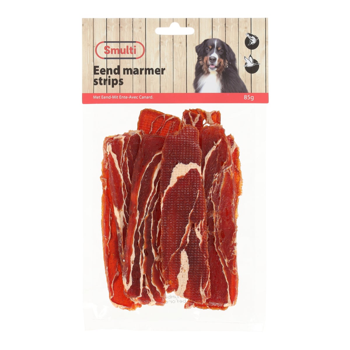 Hondensnack eend marmer strips 85g Hondensnack eend marmer strips 85g