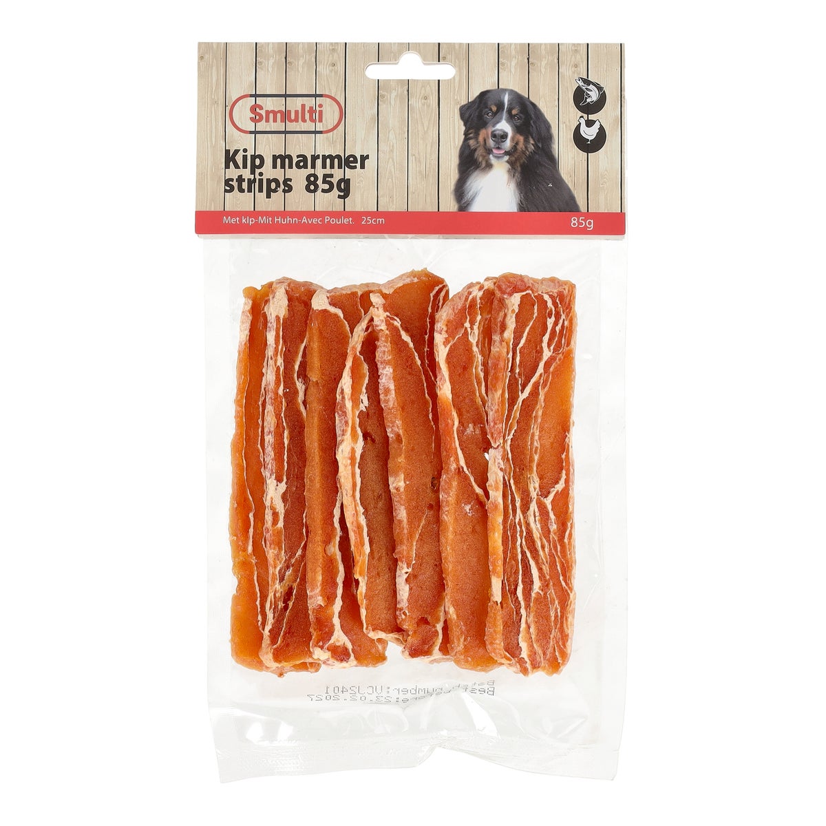 Hondensnack kip marmer strips 85g Hondensnack kip marmer strips 85g