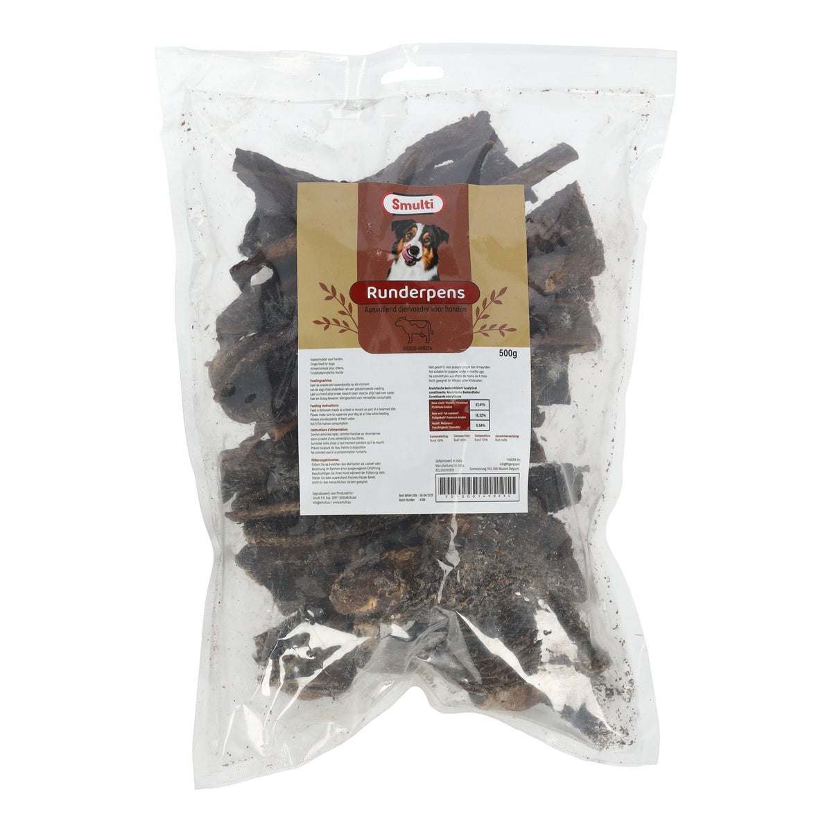 Hondensnack runderpens 0,5 kg Smulti Hondensnack runderpens 0,5 kg Smulti