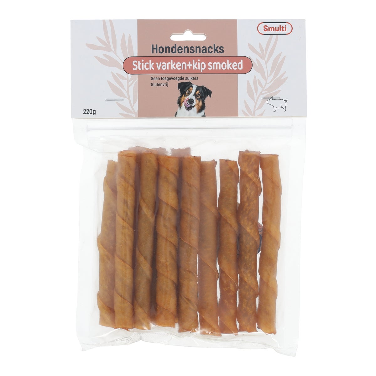 Hondensnack varken/kip stick smoked 12st. 220g Hondensnack varken/kip stick smoked 12st. 220g
