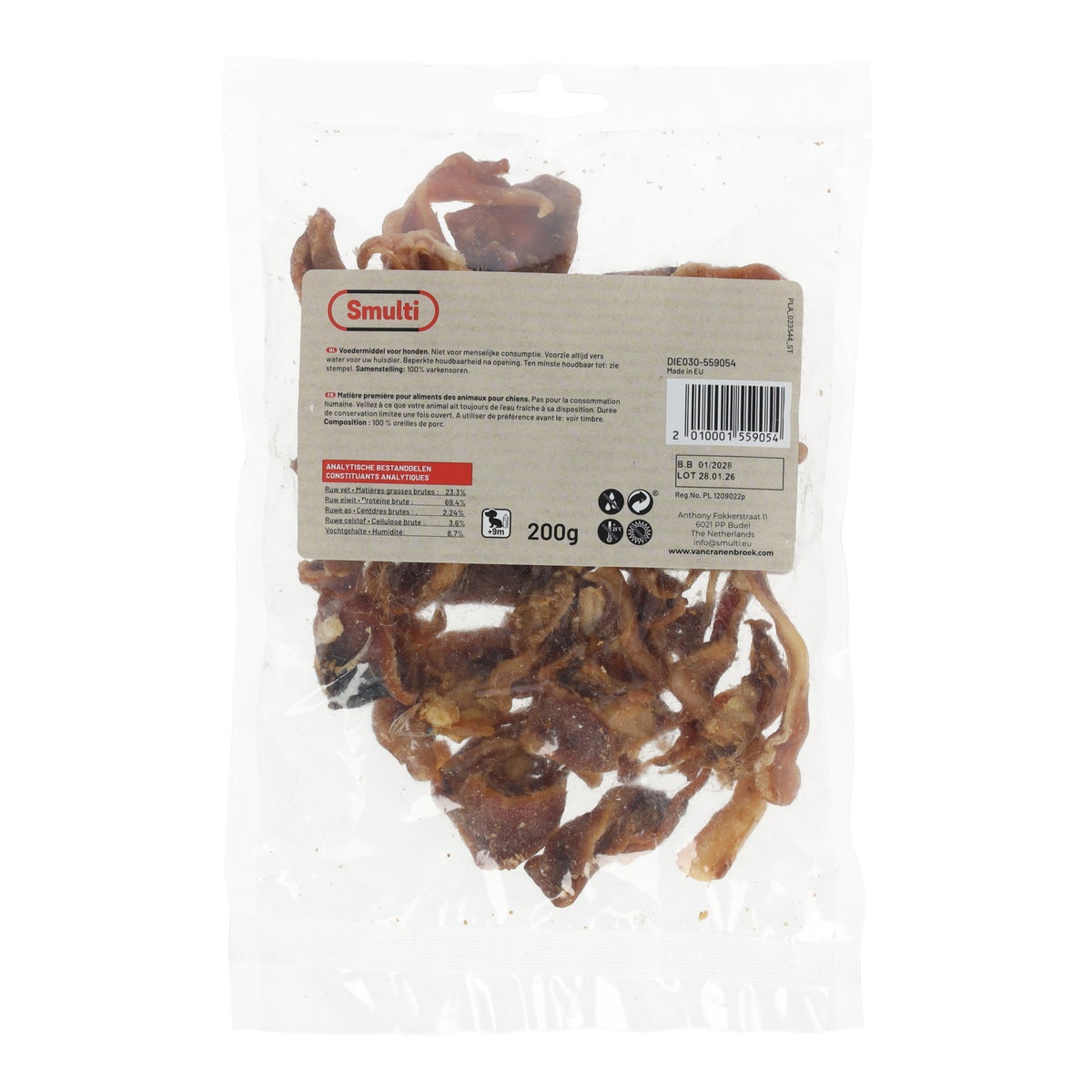 Hondensnack nature varkensoren strips 200 g Smulti Hondensnack nature varkensoren strips 200 g Smulti