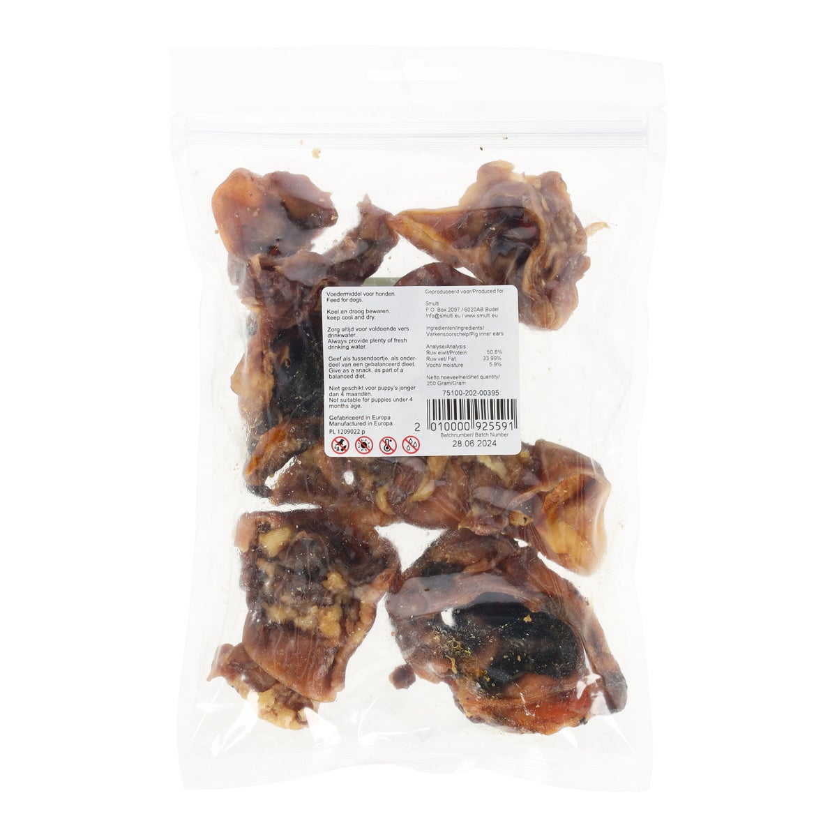 Hondensnack varkensoor schelp 250g Hondensnack varkensoor schelp 250g