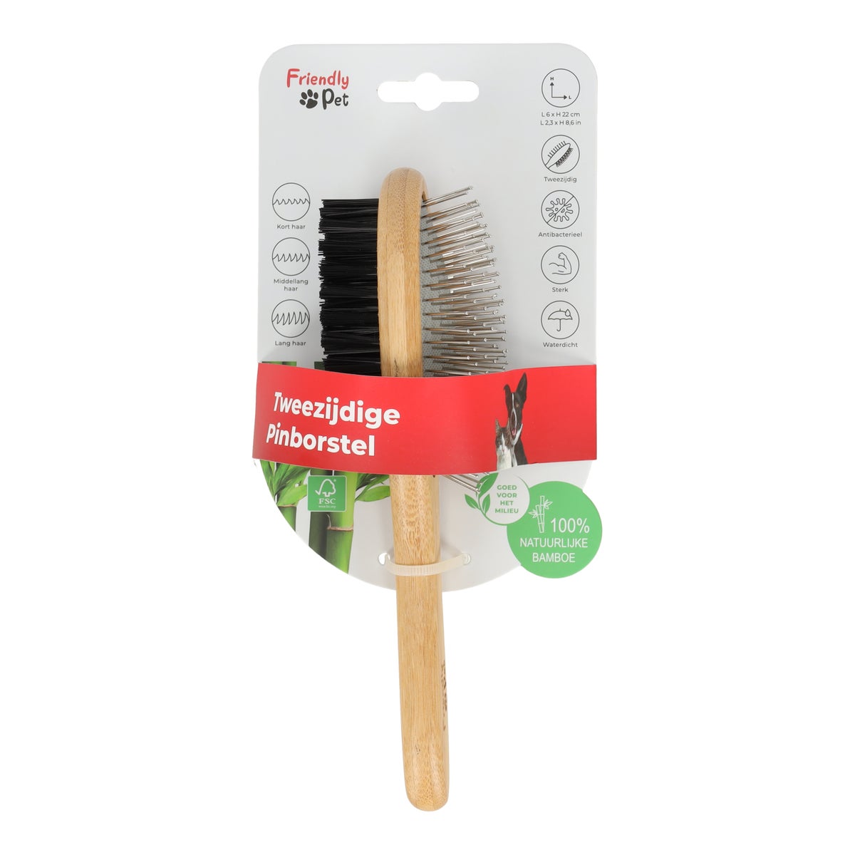 Borstel huisdier tweezijdig bamboo FP Borstel huisdier tweezijdig bamboo FP