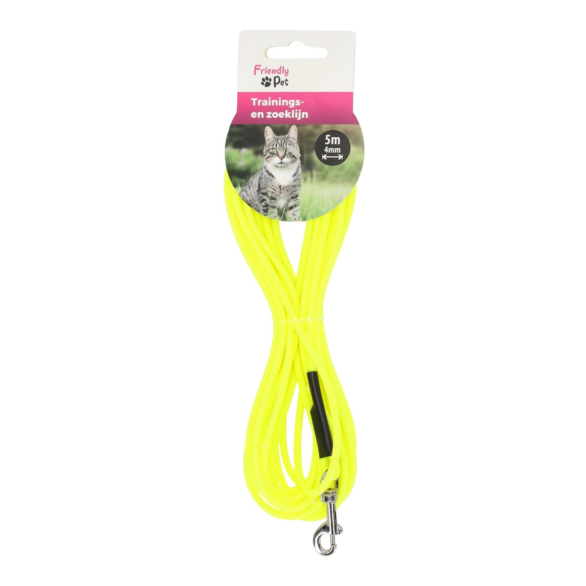 Trainings en zoeklijn kat fluo geel 5m x 4mm Trainings en zoeklijn kat fluo geel 5m x 4mm