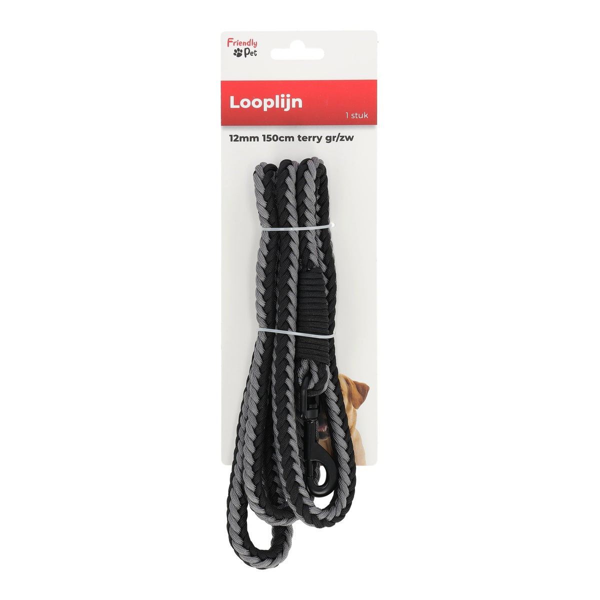 Looplijn 12 mm 150 cm terry grijs/zwart Looplijn 12 mm 150 cm terry grijs/zwart