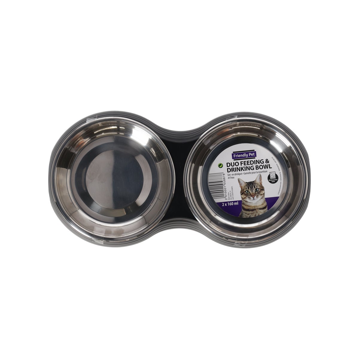 Voerbak kat duo ribbel zwart 2x160 Voerbak kat duo ribbel zwart 2x160