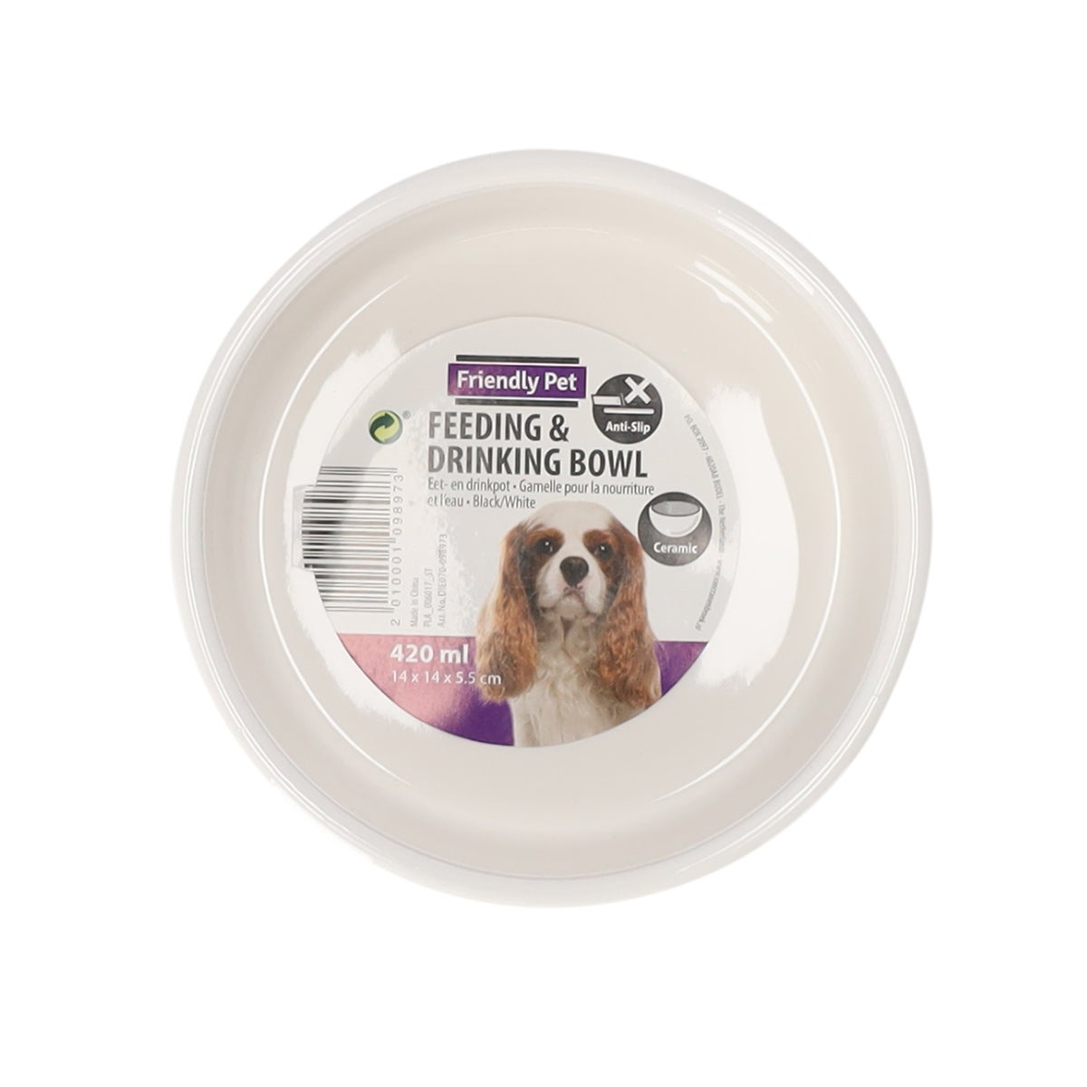 Voerbak hond kera slip 14cm zwart/wit Voerbak hond kera slip 14cm zwart/wit