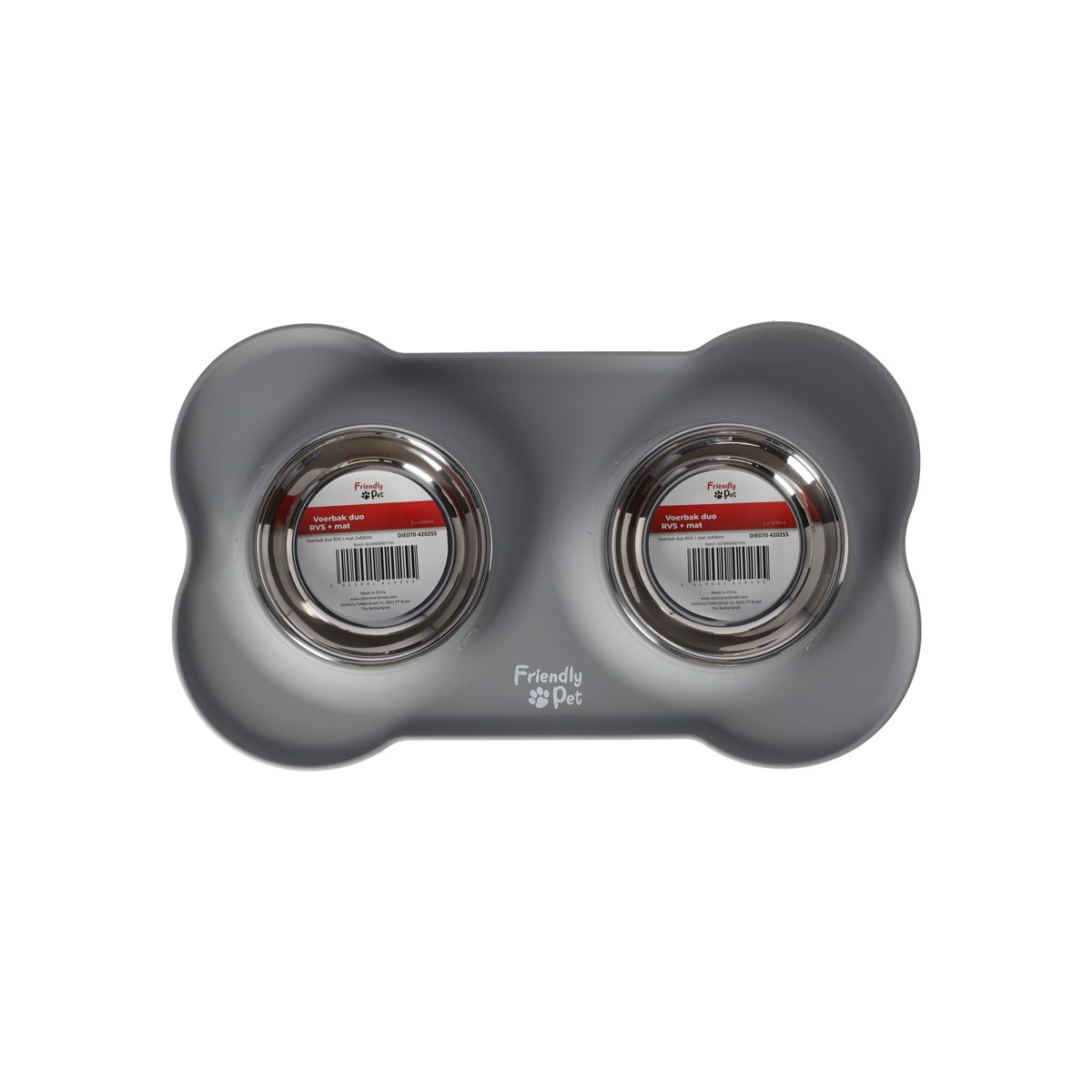 Voerbak duo RVS + mat 2x400ml Voerbak duo RVS + mat 2x400ml
