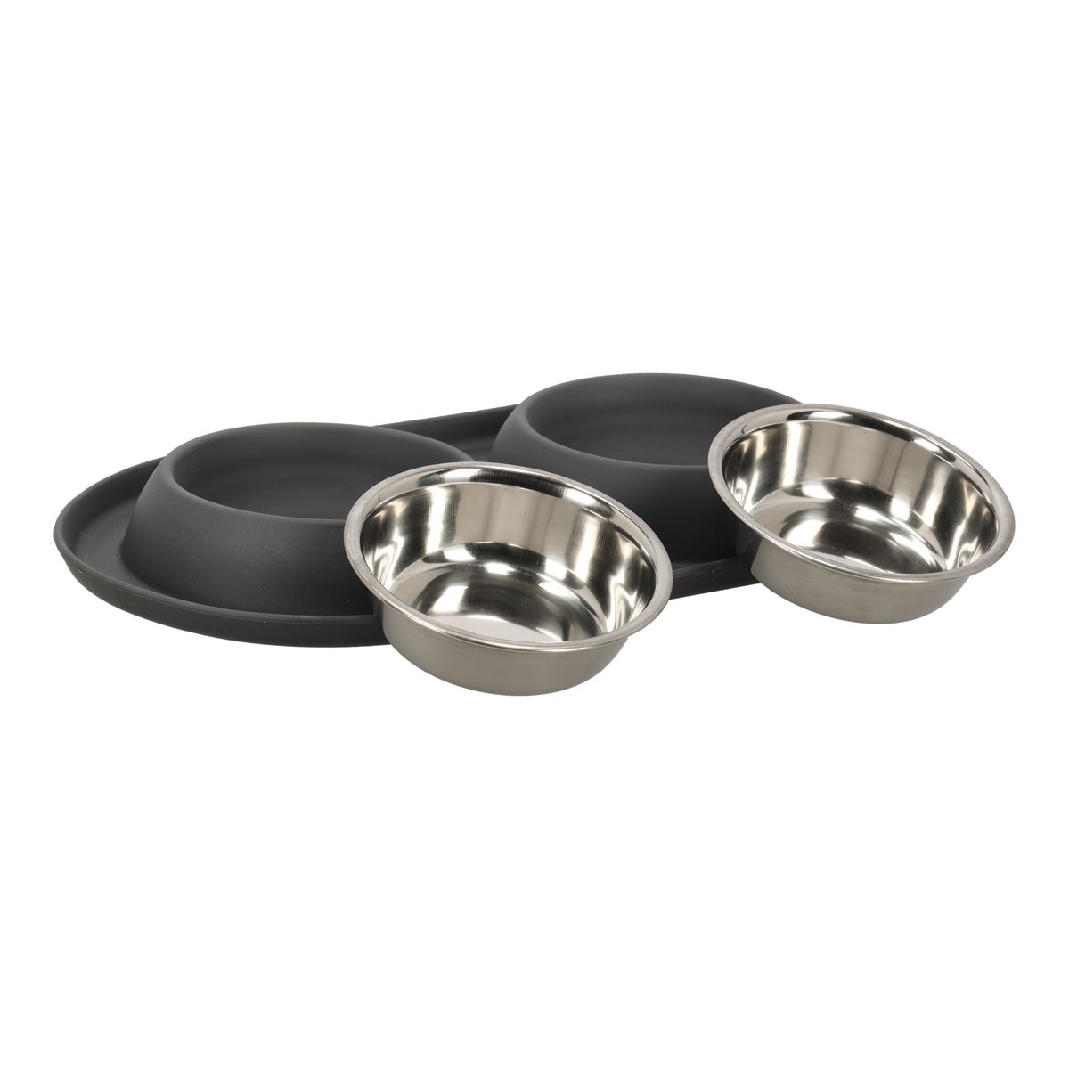 Voerbak duo rond Grafa 2x220ml d.grijs FP Voerbak duo rond Grafa 2x220ml d.grijs FP