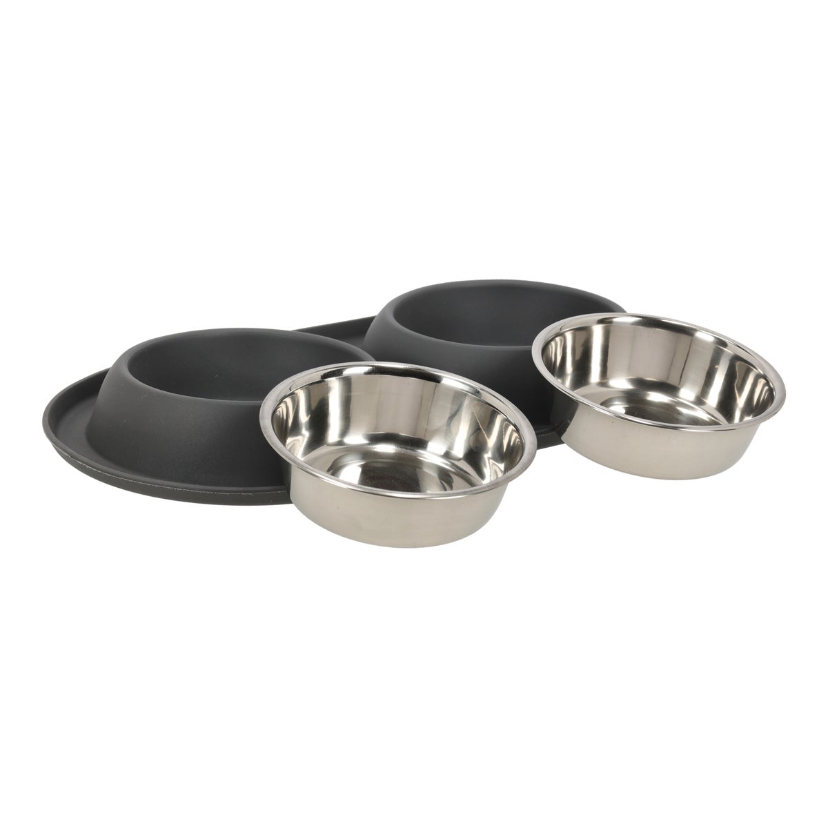 Voerbak duo rond Grafa 2x500ml d.grijs FP Voerbak duo rond Grafa 2x500ml d.grijs FP