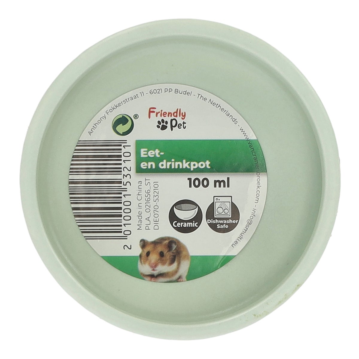 Eet- en drinkpot hamster rond groen 100 ml Eet- en drinkpot hamster rond groen 100 ml