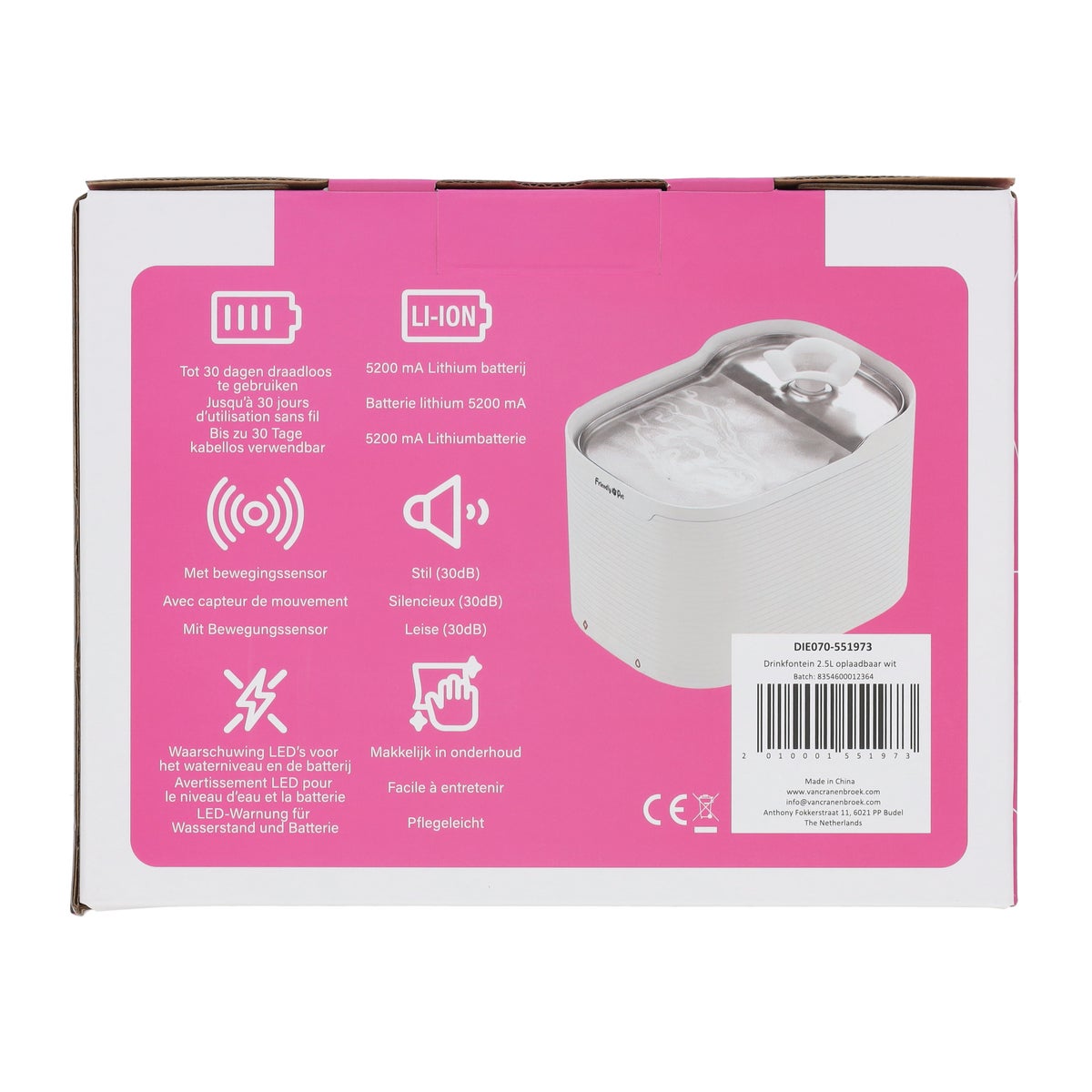 Drinkfontein 2.5L oplaadbaar wit Drinkfontein 2.5L oplaadbaar wit