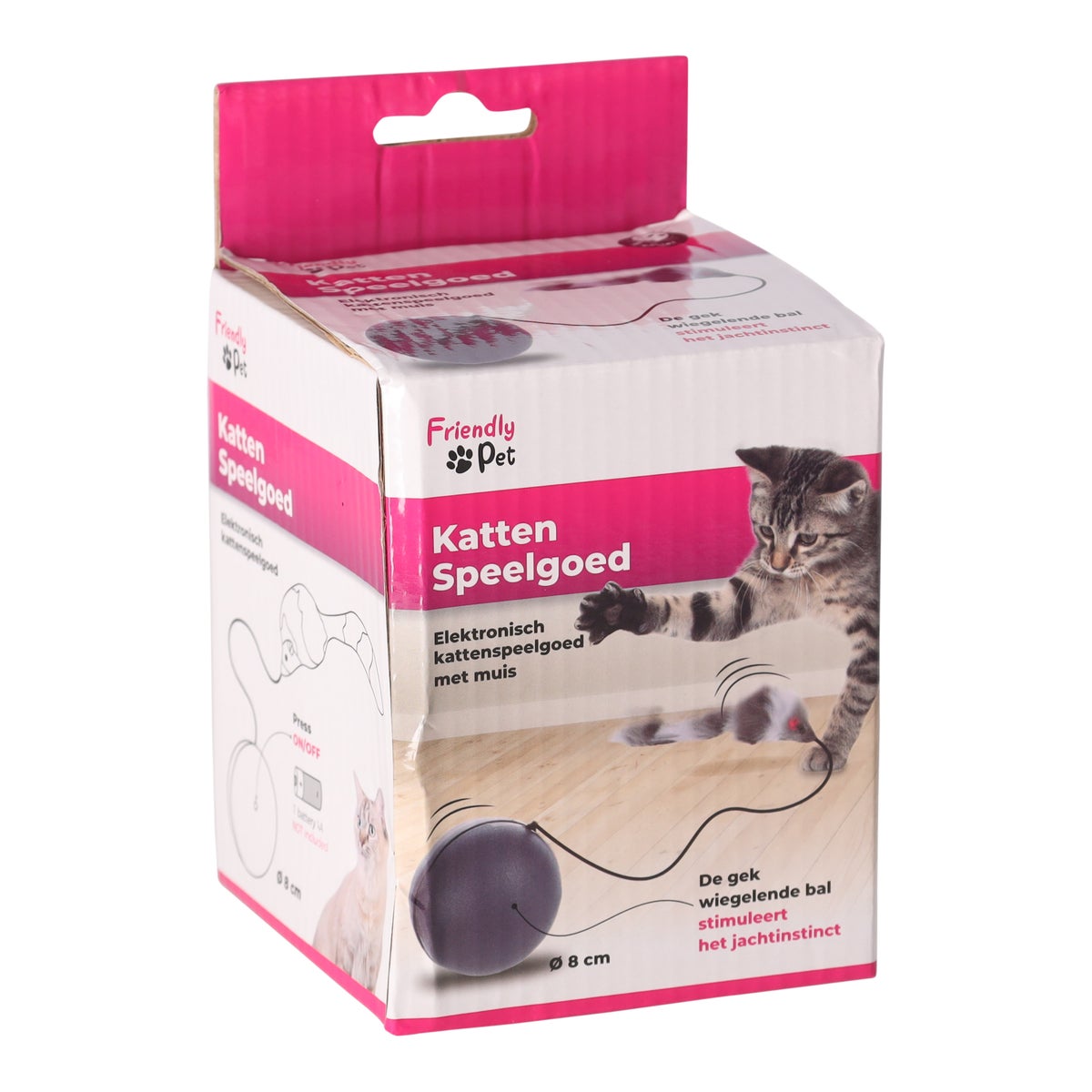 Kattenspeeltje Boula bewegende bal met muis grijs D8cm FP Kattenspeeltje Boula bewegende bal met muis grijs D8cm FP