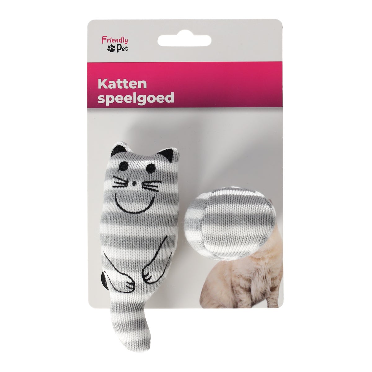 Kattenspeeltje kat + bal grijs Friendly Pet Kattenspeeltje kat + bal grijs Friendly Pet