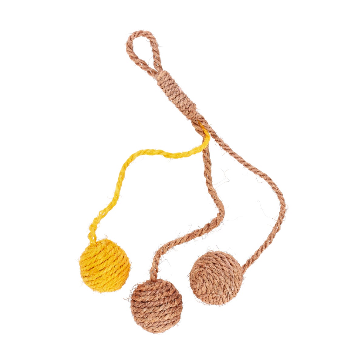 Speelgoed kat ballen met touw 25 cm bruin/geel Speelgoed kat ballen met touw 25 cm bruin/geel
