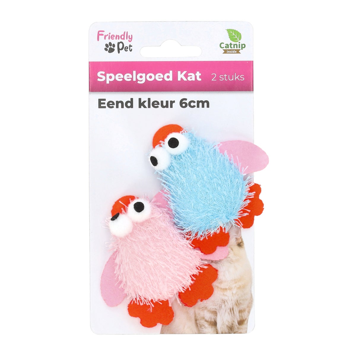 Kattenspeeltje eend kleur 6 cm 2st. Kattenspeeltje eend kleur 6 cm 2st.