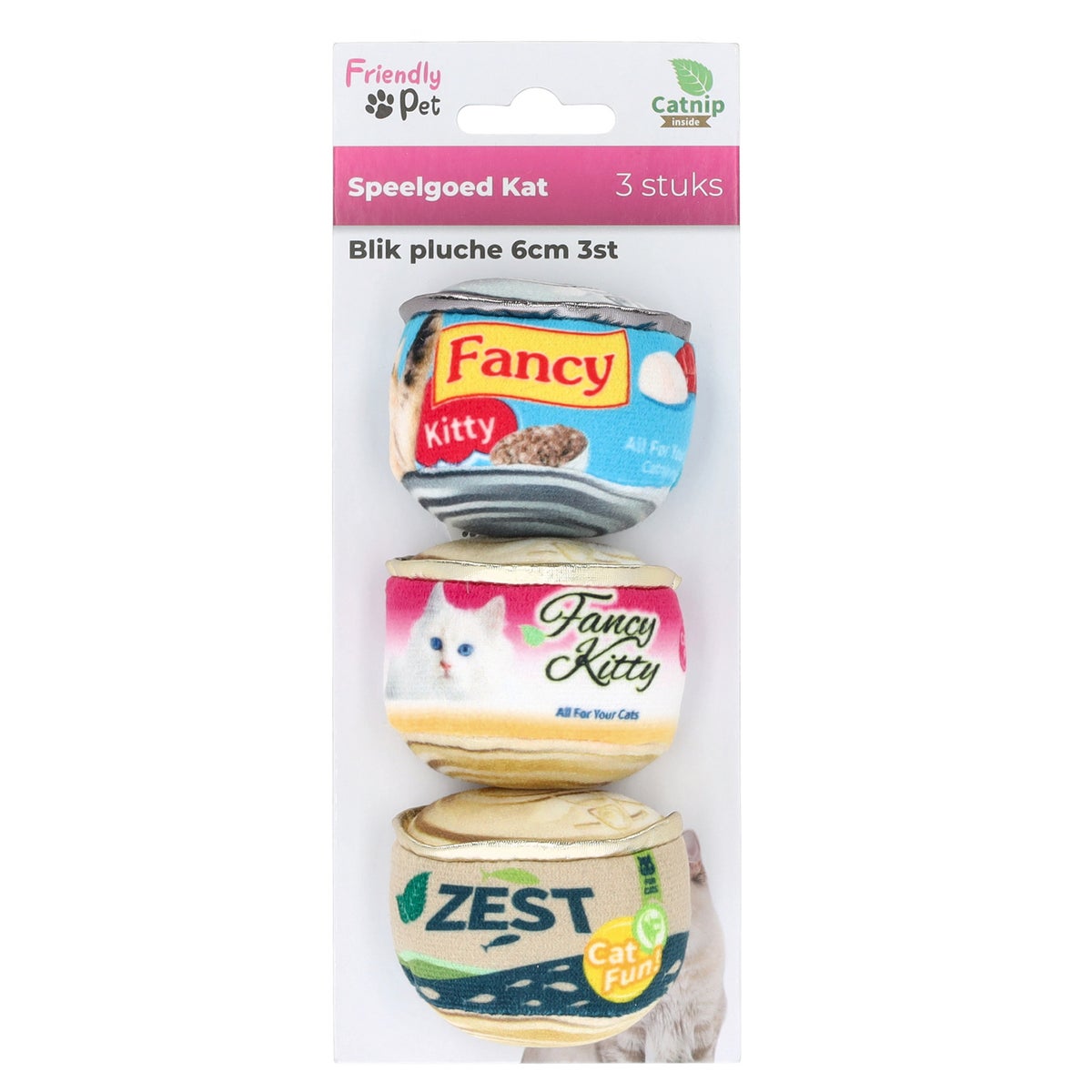 Kattanspeeltje blik pluche 6 cm 3st. Kattanspeeltje blik pluche 6 cm 3st.
