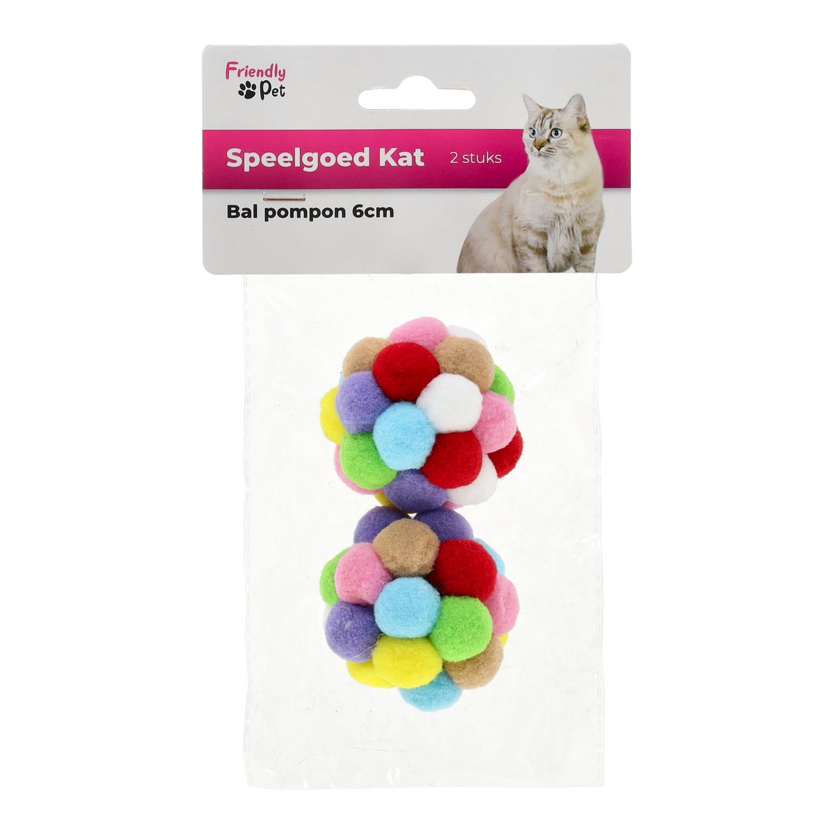 Kattenspeelgoed bal pompon 6 cm 2st. Kattenspeelgoed bal pompon 6 cm 2st.