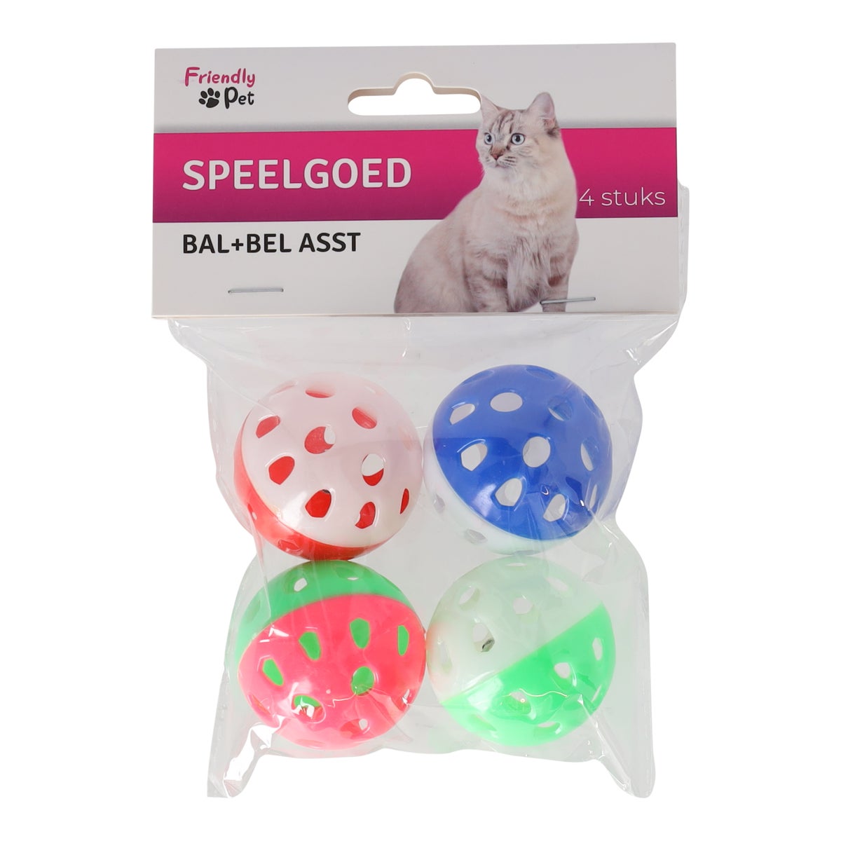 Kattenspeeltje bal + bel 4st assorti Friendly Pet Kattenspeeltje bal + bel 4st assorti Friendly Pet