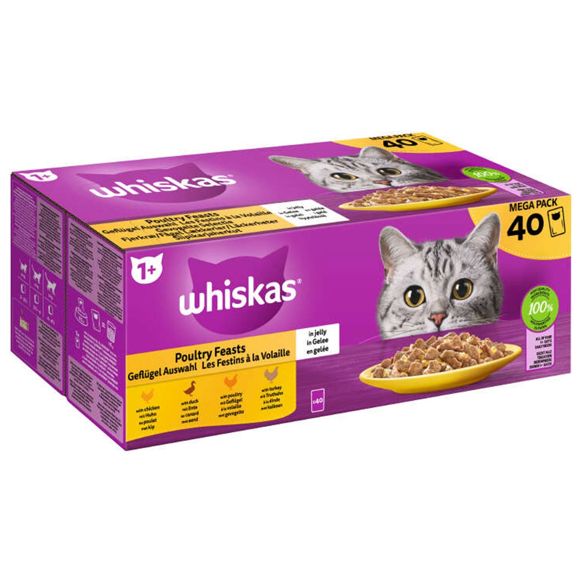 Whiskas 1+ natvoer gevogelte 40 stuks Whiskas 1+ natvoer gevogelte 40 stuks