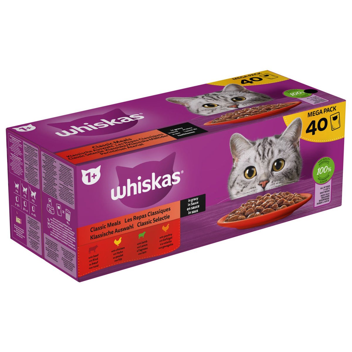 Whiskas 1+ natvoer classic 40st Whiskas 1+ natvoer classic 40st