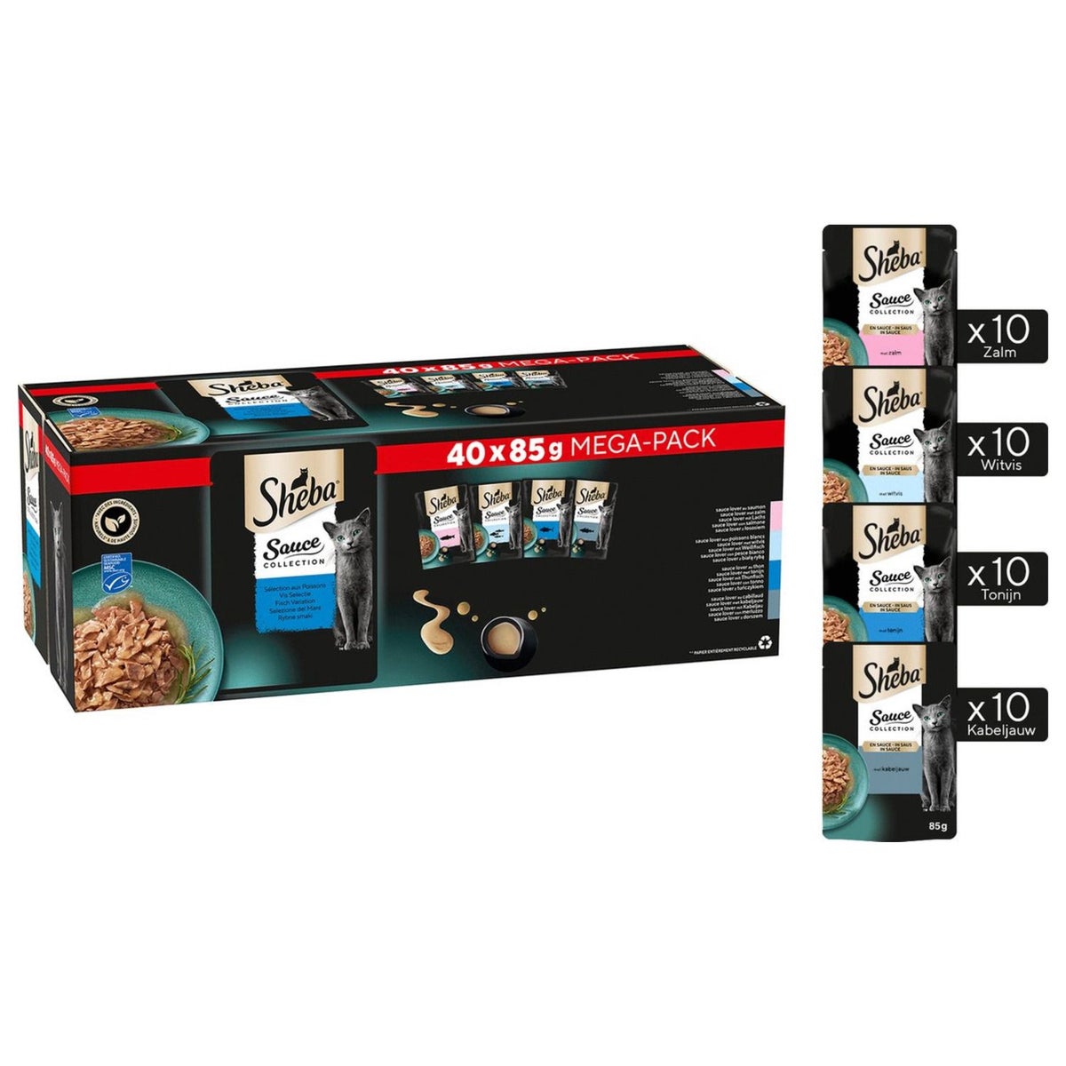 Voer kat pouch vis en sous 40 stuks Sheba Voer kat pouch vis en sous 40 stuks Sheba