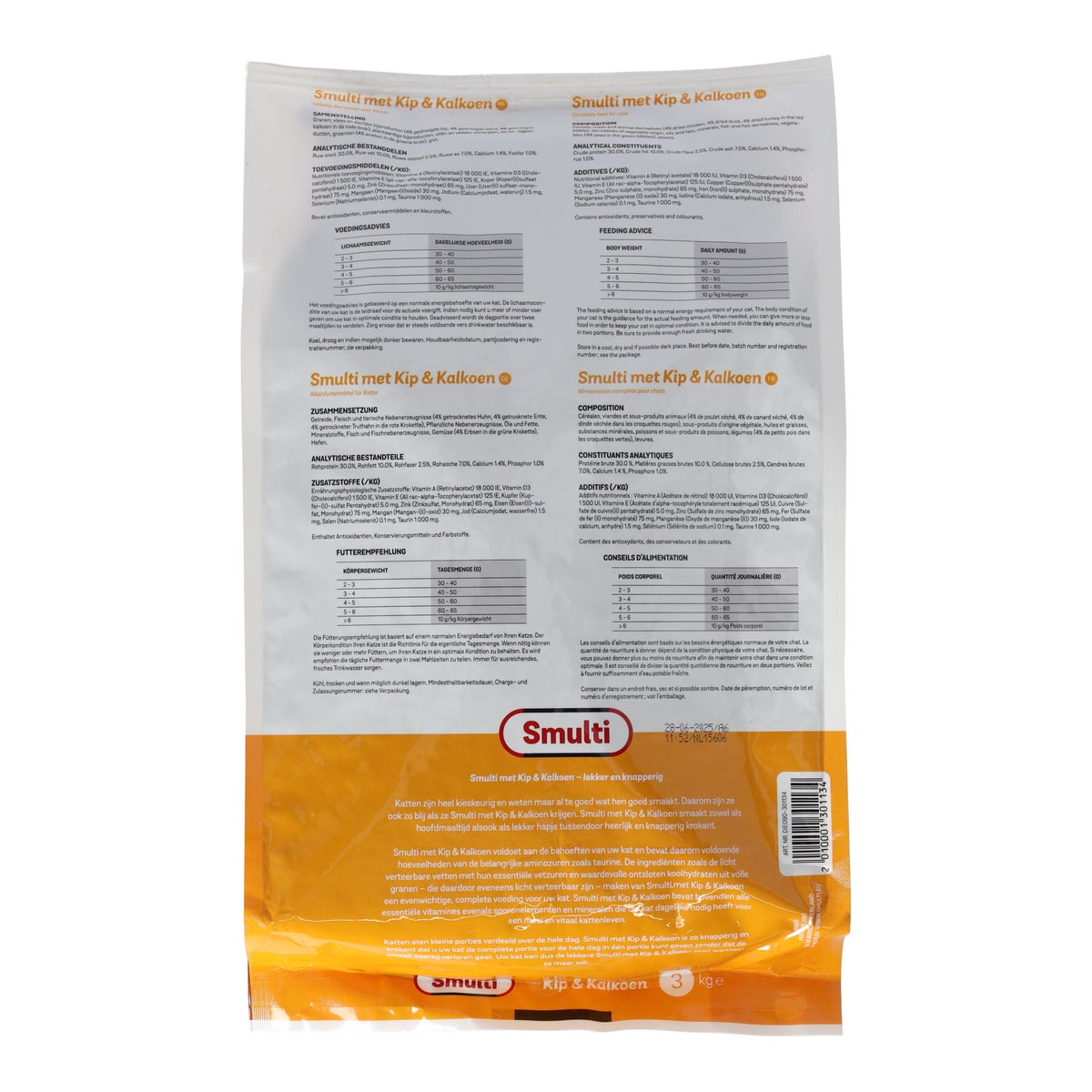 Voer kat adult kip-kalkoen 3 kg Smulti Voer kat adult kip-kalkoen 3 kg Smulti