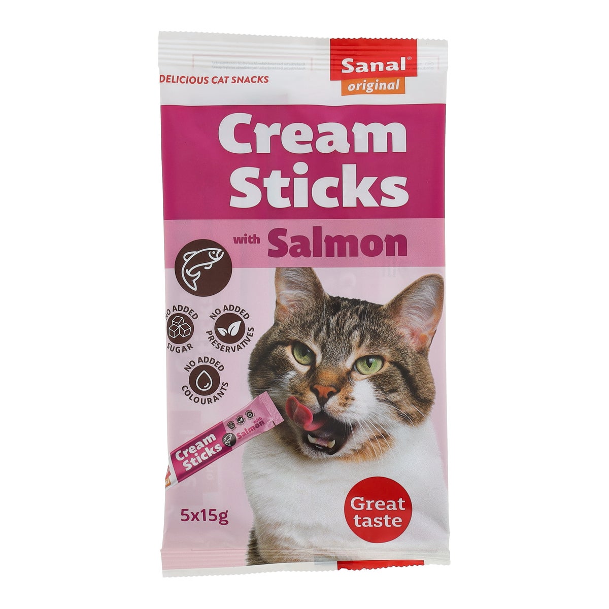 Kattensnack cream sticks zalm 5st. Sanal Kattensnack cream sticks zalm 5st. Sanal