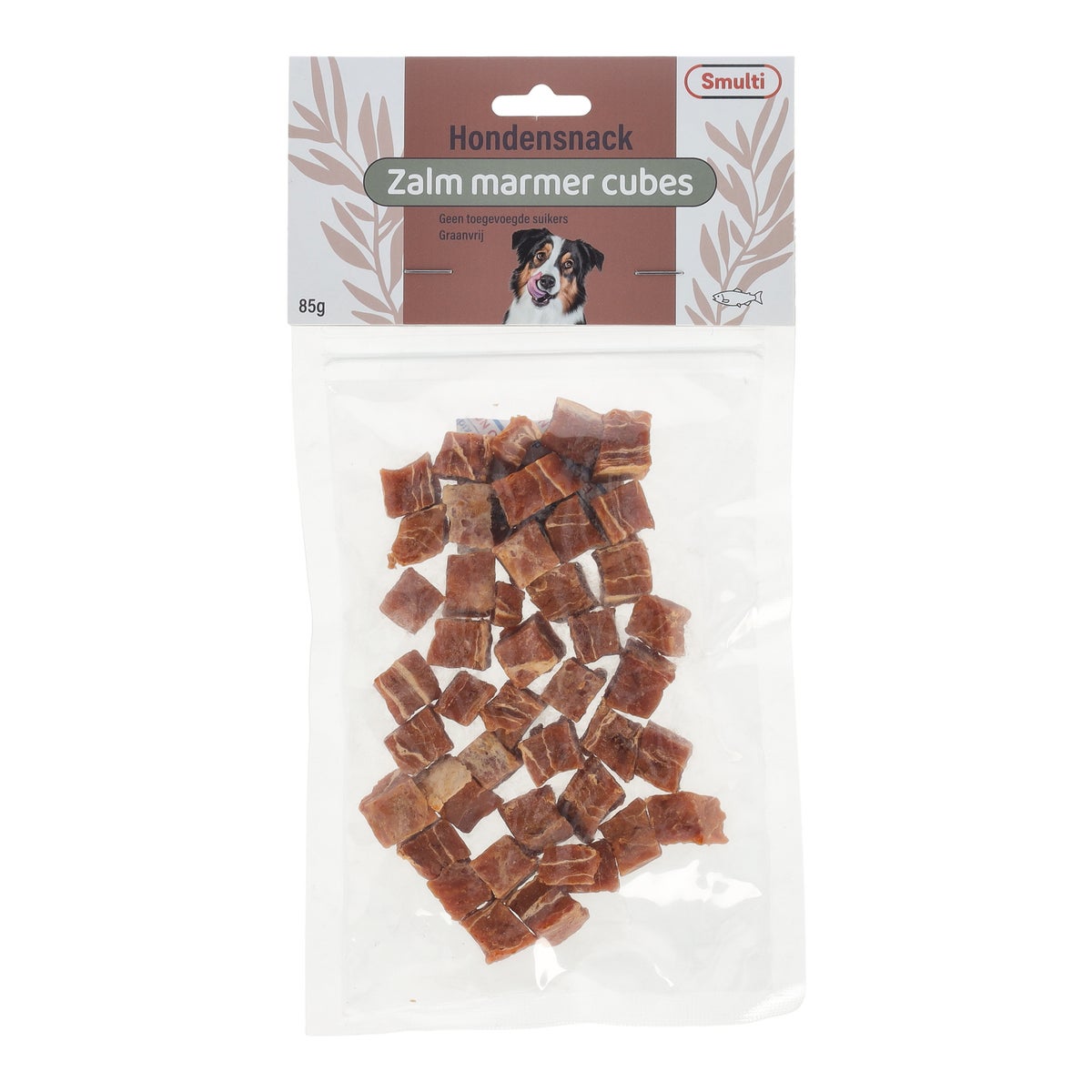 Hondensnack zalm marmer cubes 85 g Hondensnack zalm marmer cubes 85 g
