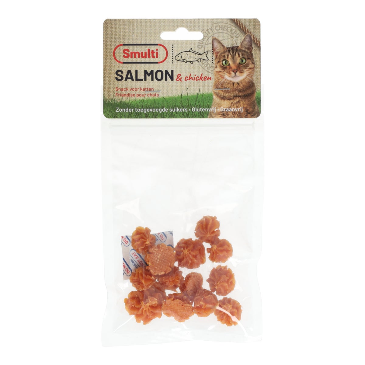 Kattensnackcakejes zalm en kip 50 g Smulti Kattensnackcakejes zalm en kip 50 g Smulti
