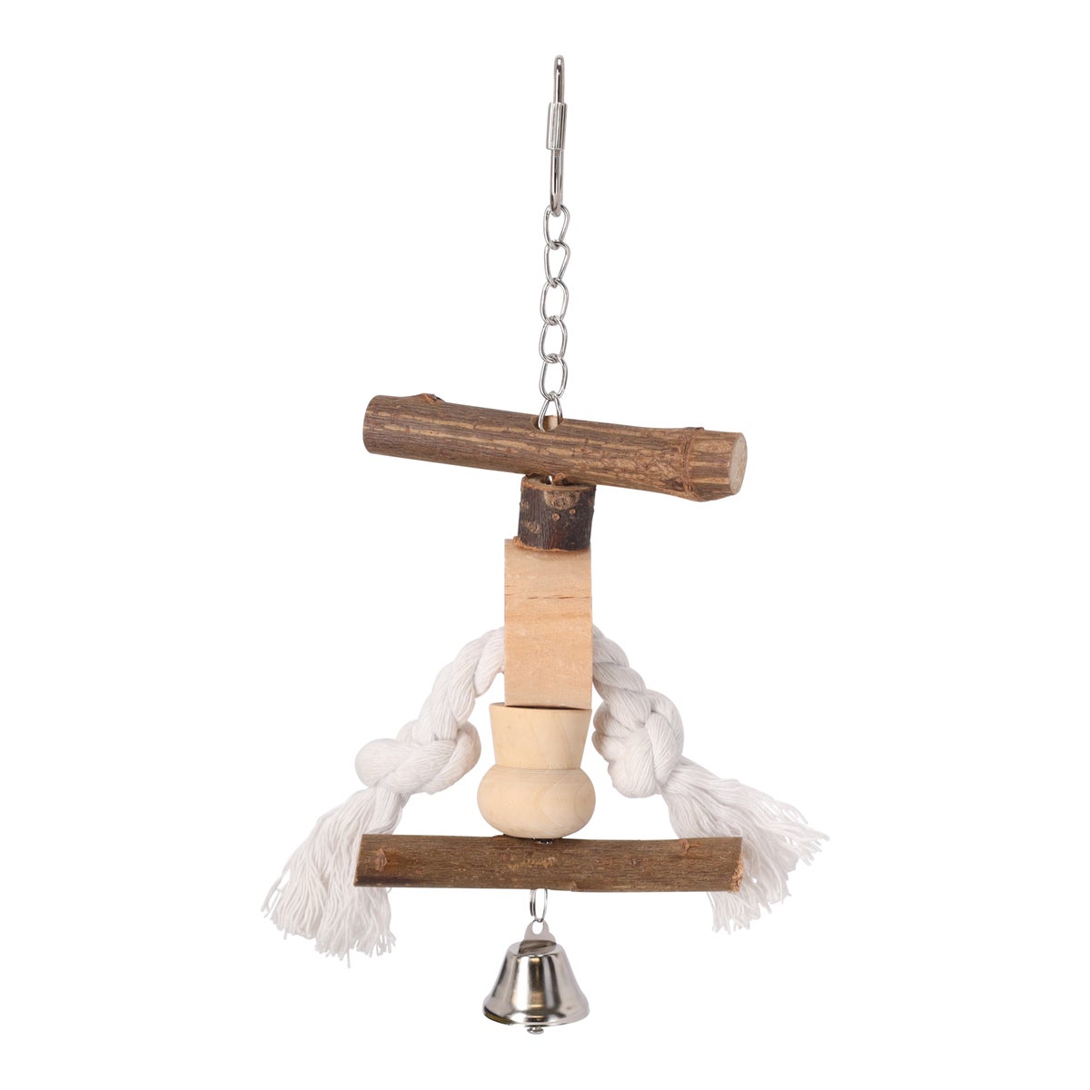 Vogel touw en hout met bel 20 cm Vogel touw en hout met bel 20 cm