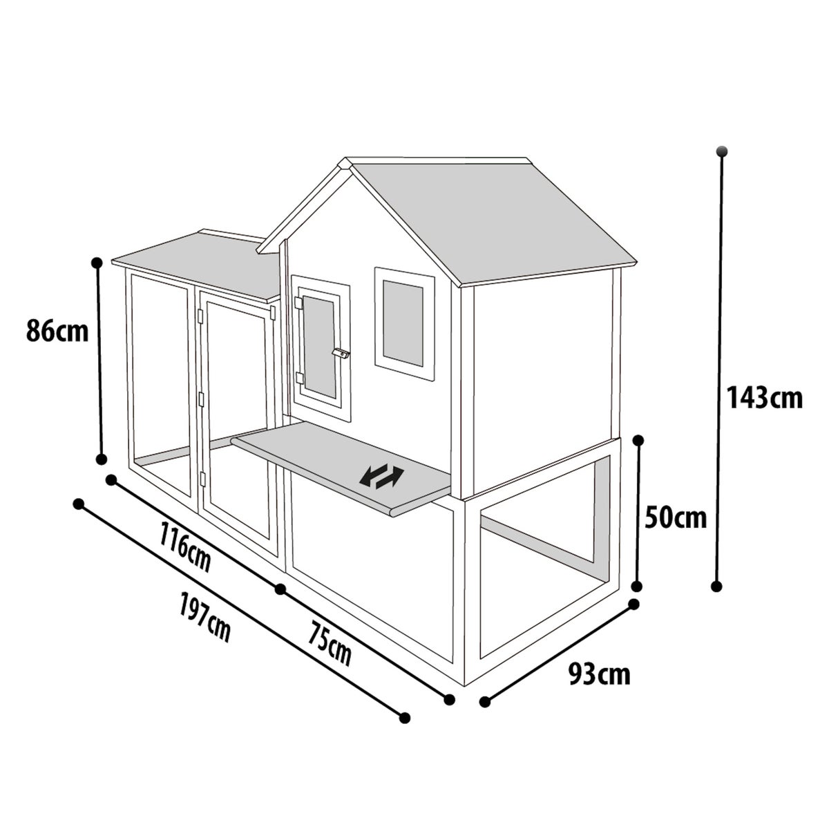 Kippenhok met ren Calimero Cottage 197 x 93 x 143 cm Kippenhok met ren Calimero Cottage 197 x 93 x 143 cm