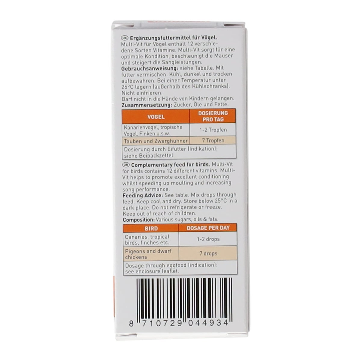 Multi-vitaminen vogel 20ml Beaphar Multi-vitaminen vogel 20ml Beaphar