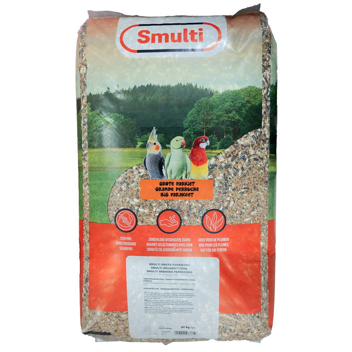 Voer vogel grote parkiet 20 kg Smulti Voer vogel grote parkiet 20 kg Smulti