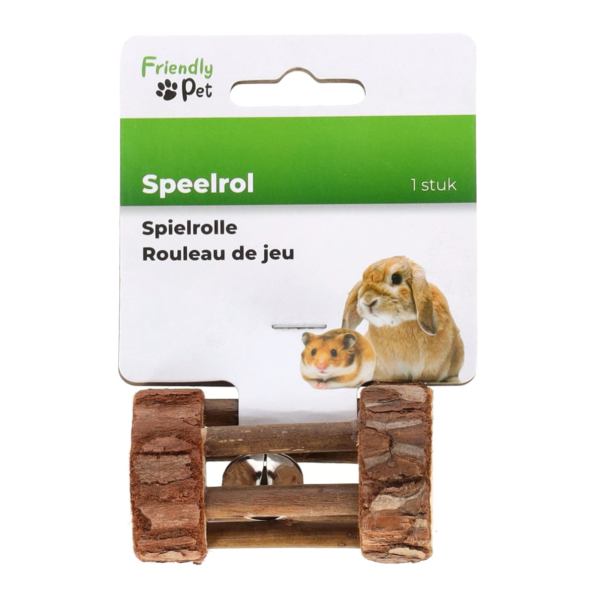 Knaagdier rol met bel natuur 7 cm Knaagdier rol met bel natuur 7 cm